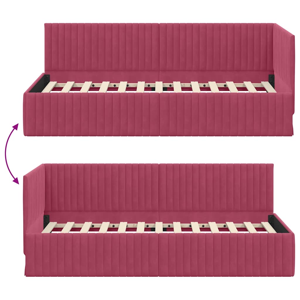 Kutni okvir kreveta Vinska crvena 90 cm x 200 cm Baršun
