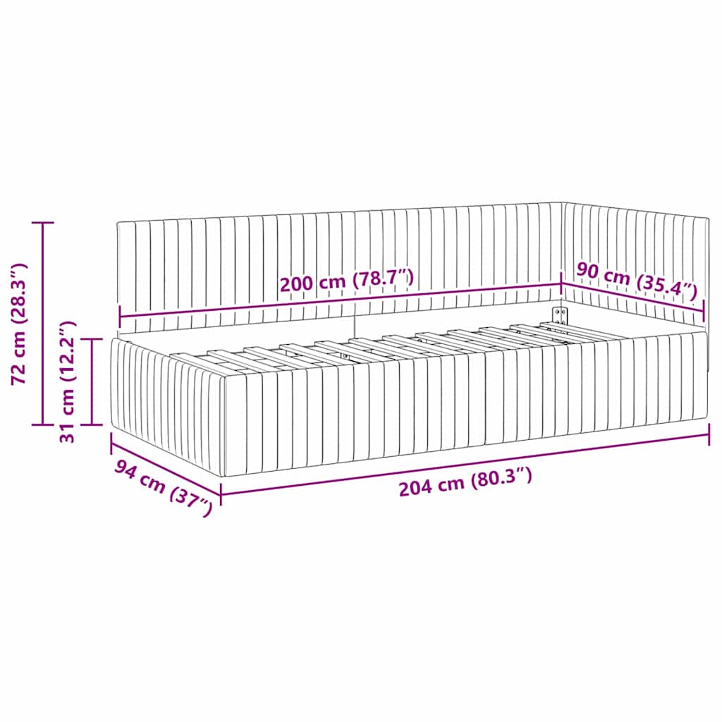 Kutni okvir kreveta Vinska crvena 90 cm x 200 cm Baršun