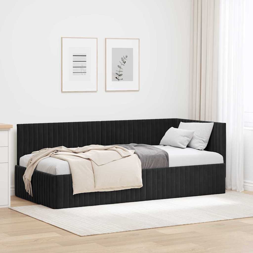 Kutni okvir kreveta s uzglavljem Crna 90 cm x 200 cm Baršun
