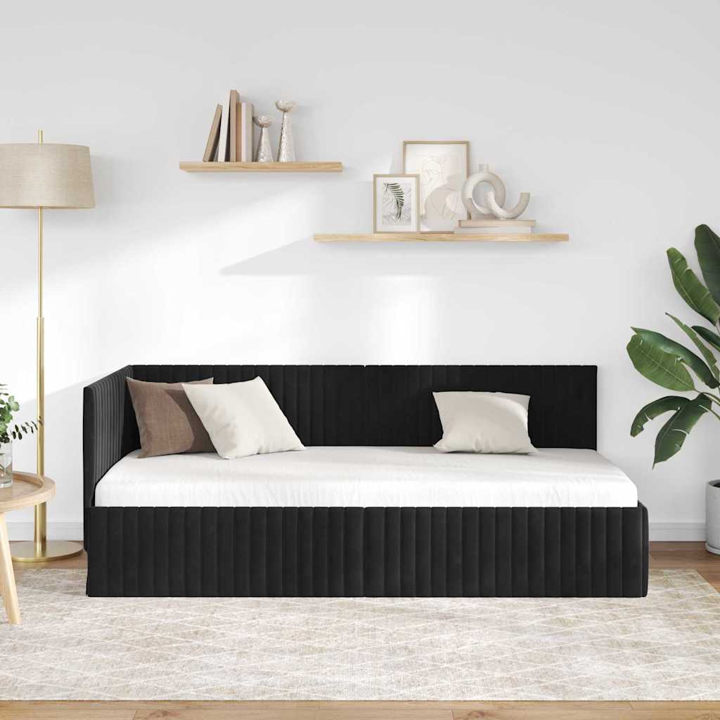 Kutni okvir kreveta s uzglavljem Crna 90 cm x 200 cm Baršun