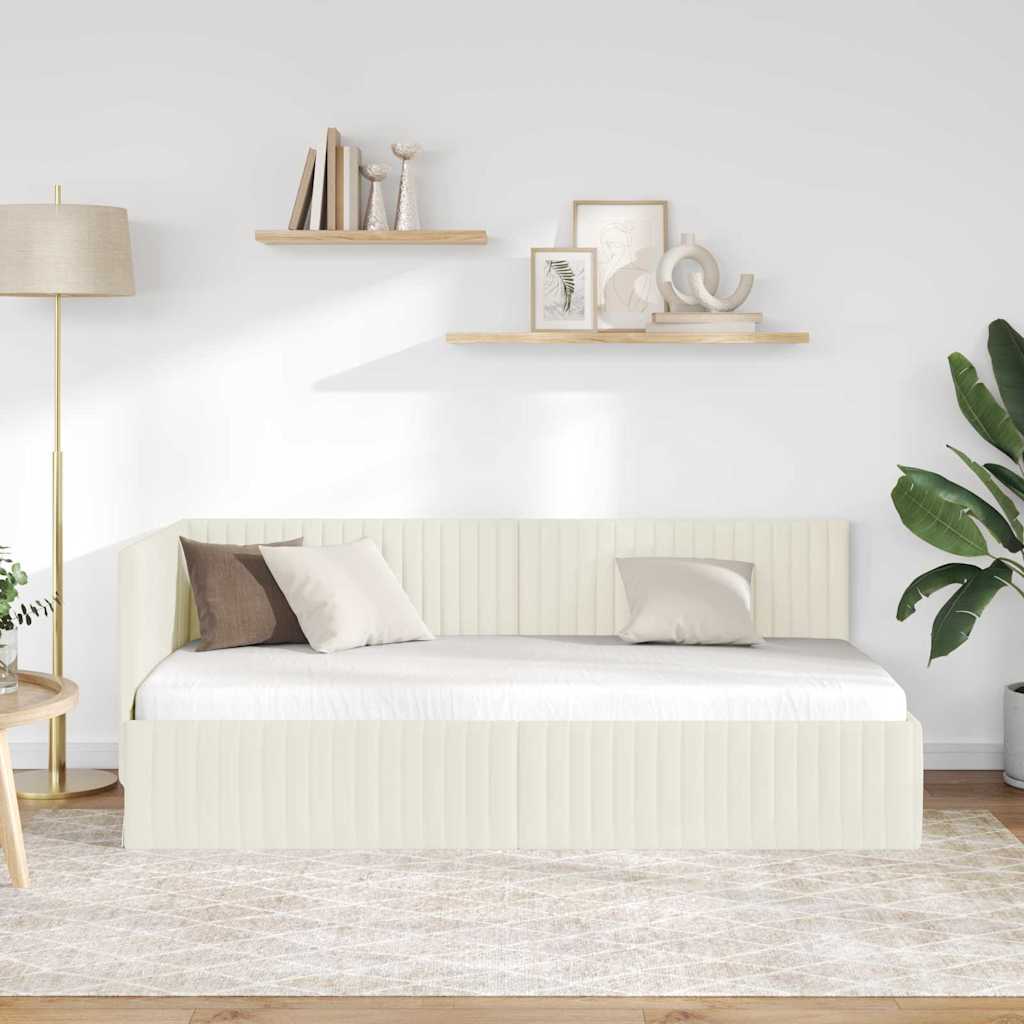 Kutni okvir kreveta s uzglavljem Krema 90 cm x 200 cm Baršun