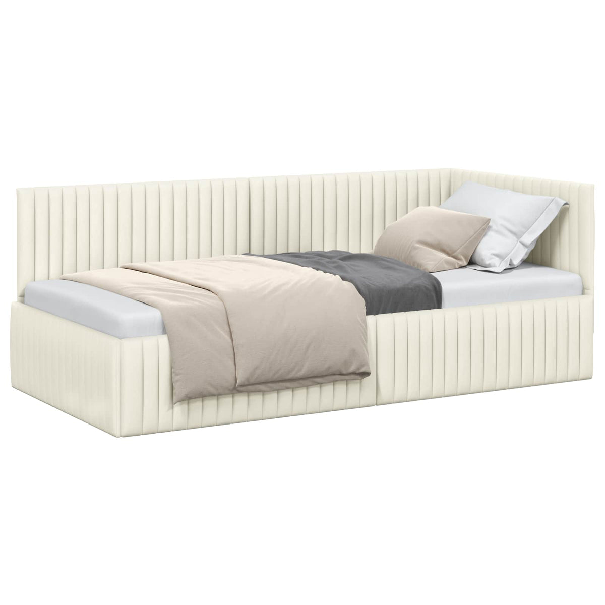 Kutni okvir kreveta s uzglavljem Krema 90 cm x 200 cm Baršun