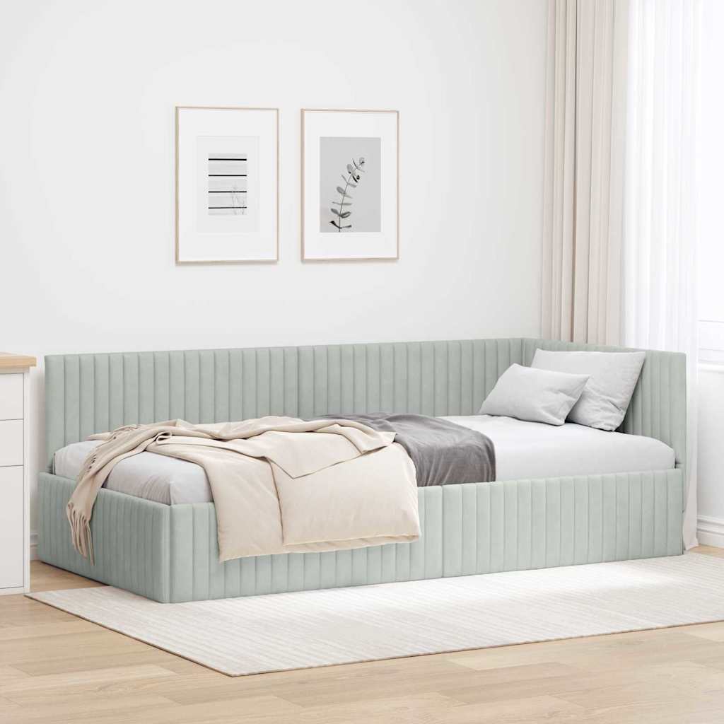 Kutni okvir kreveta Svijetlo siva 100 cm x 200 cm Baršun