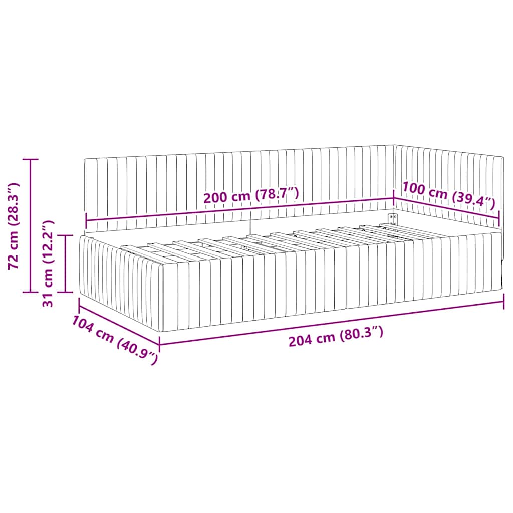 Kutni okvir kreveta Svijetlo siva 100 cm x 200 cm Baršun