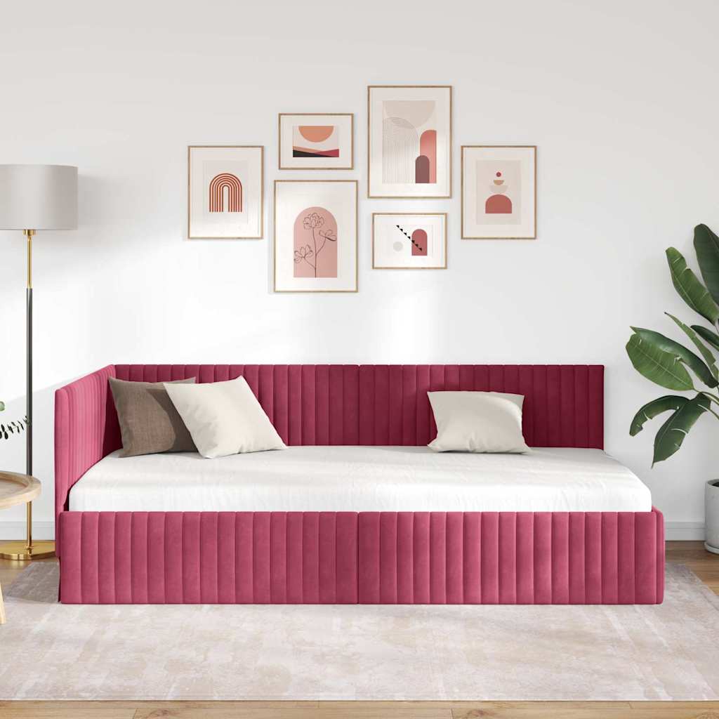 Kutni okvir kreveta Vinska crvena 100 cm x 200 cm Baršun