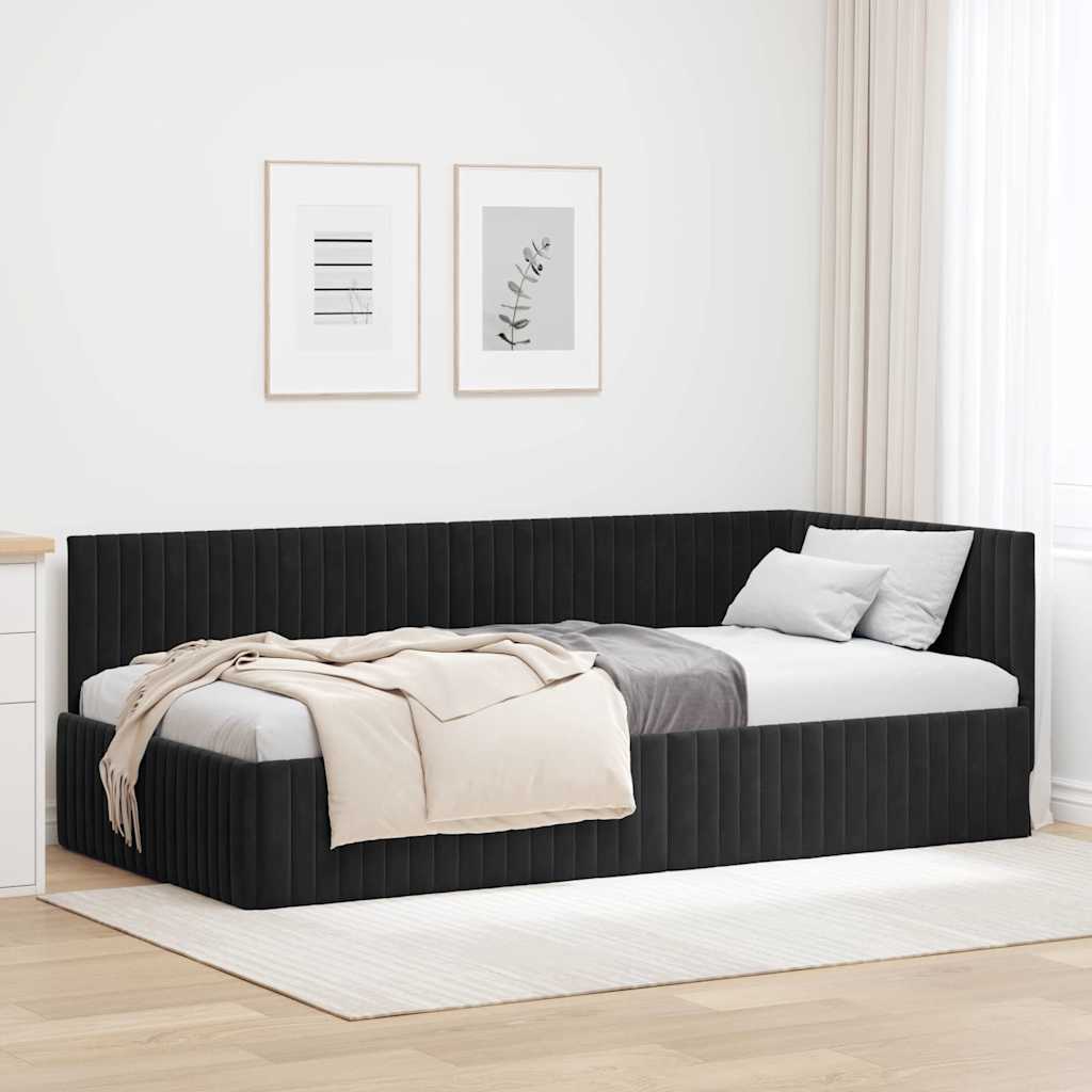 Kutni okvir kreveta s uzglavljem Crna 100 cm x 200 cm Baršun