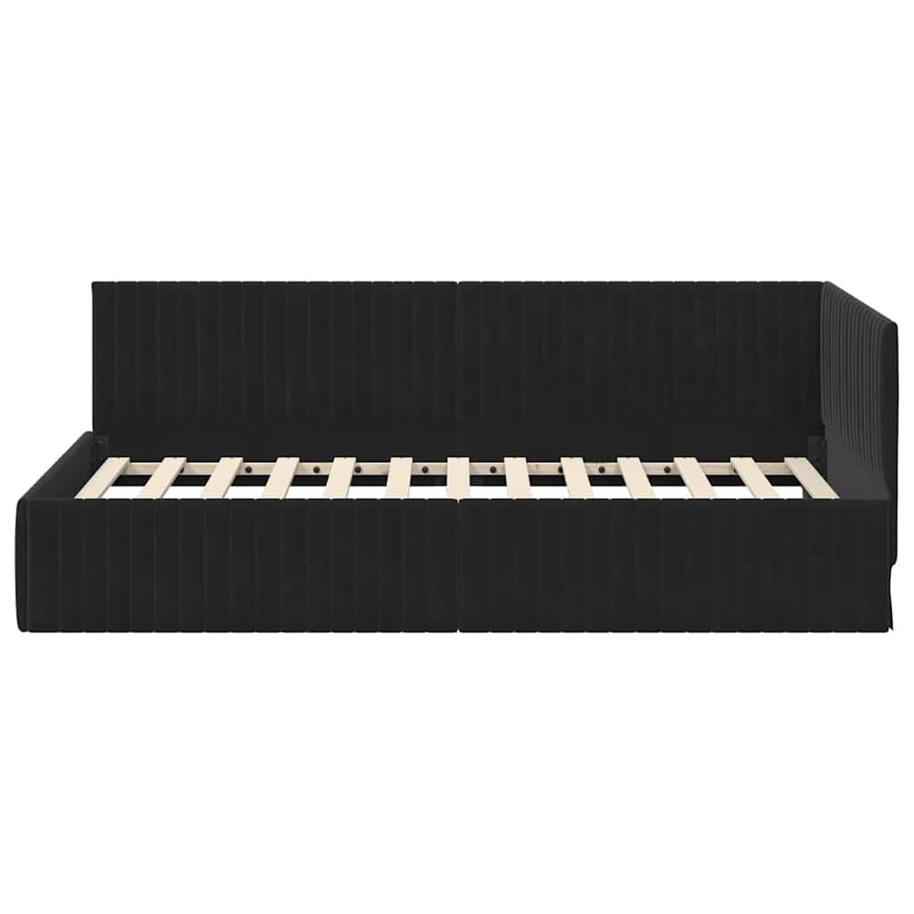 Kutni okvir kreveta s uzglavljem Crna 100 cm x 200 cm Baršun