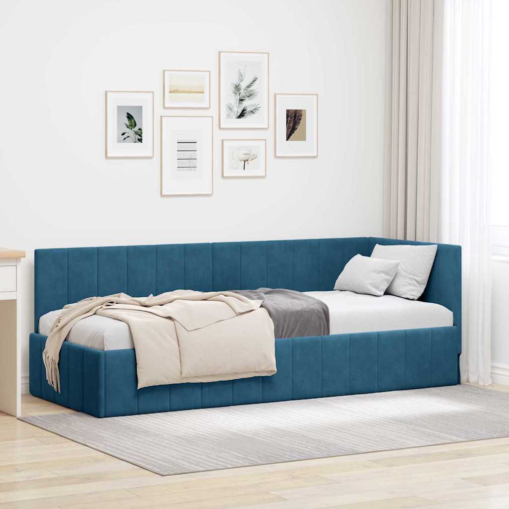 Kutni okvir kreveta s uzglavljem Plava 80 cm x 200 cm Baršun
