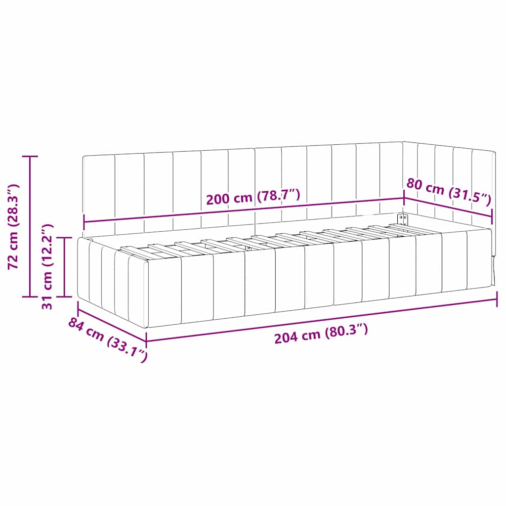 Kutni okvir kreveta s uzglavljem Plava 80 cm x 200 cm Baršun