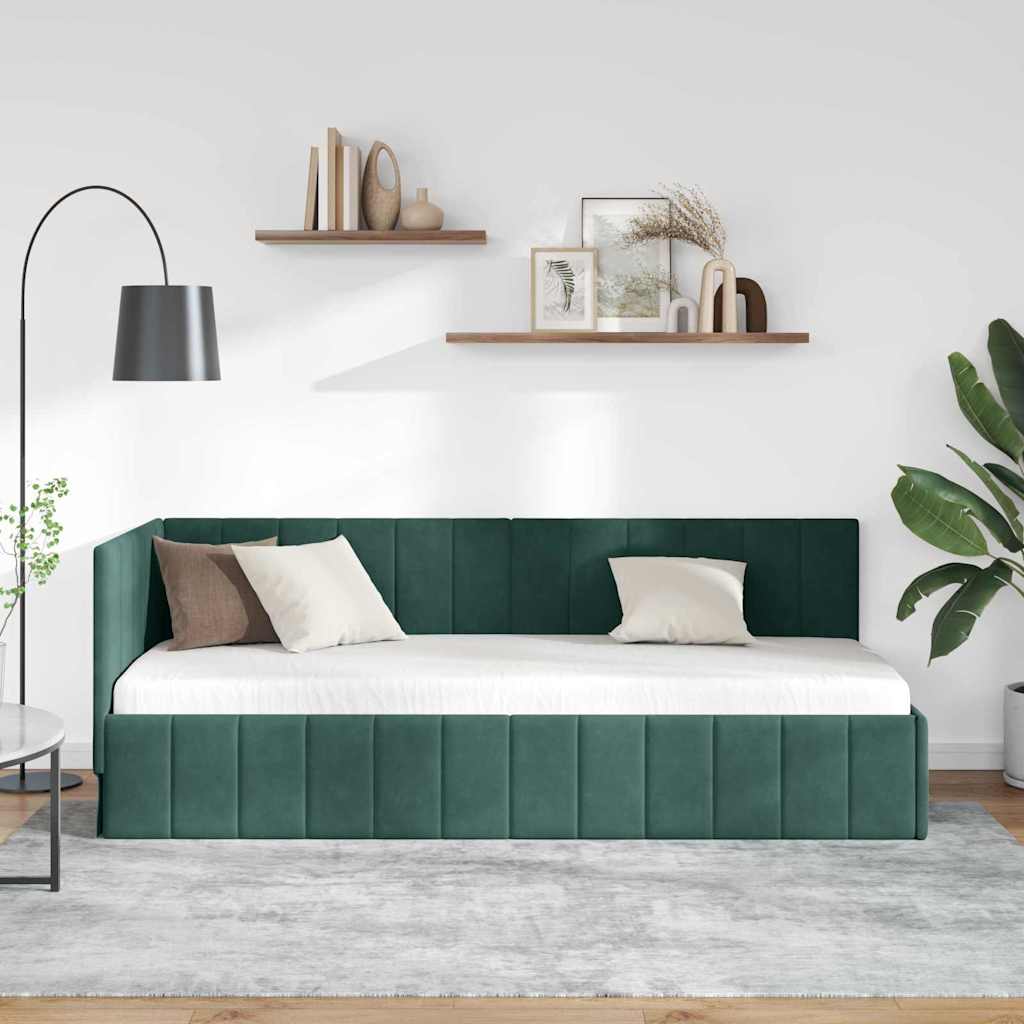 Kutni okvir kreveta Tamnozelena 80 cm x 200 cm Baršun