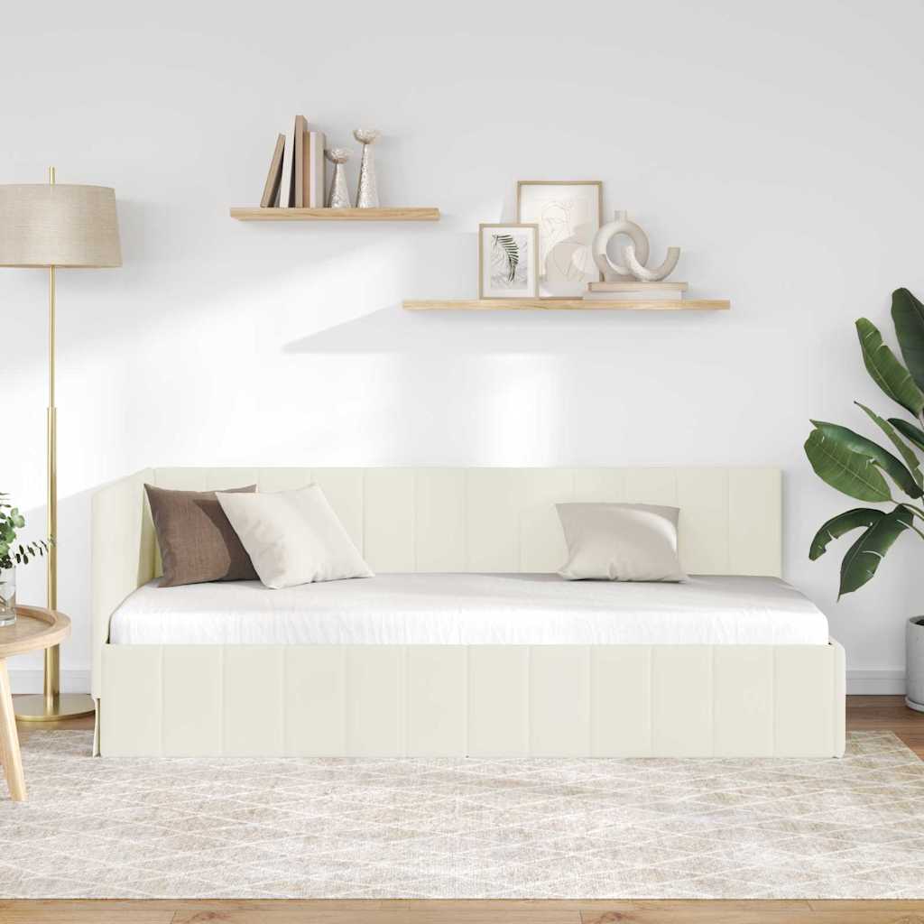 Kutni okvir kreveta s uzglavljem Krema 80 cm x 200 cm Baršun