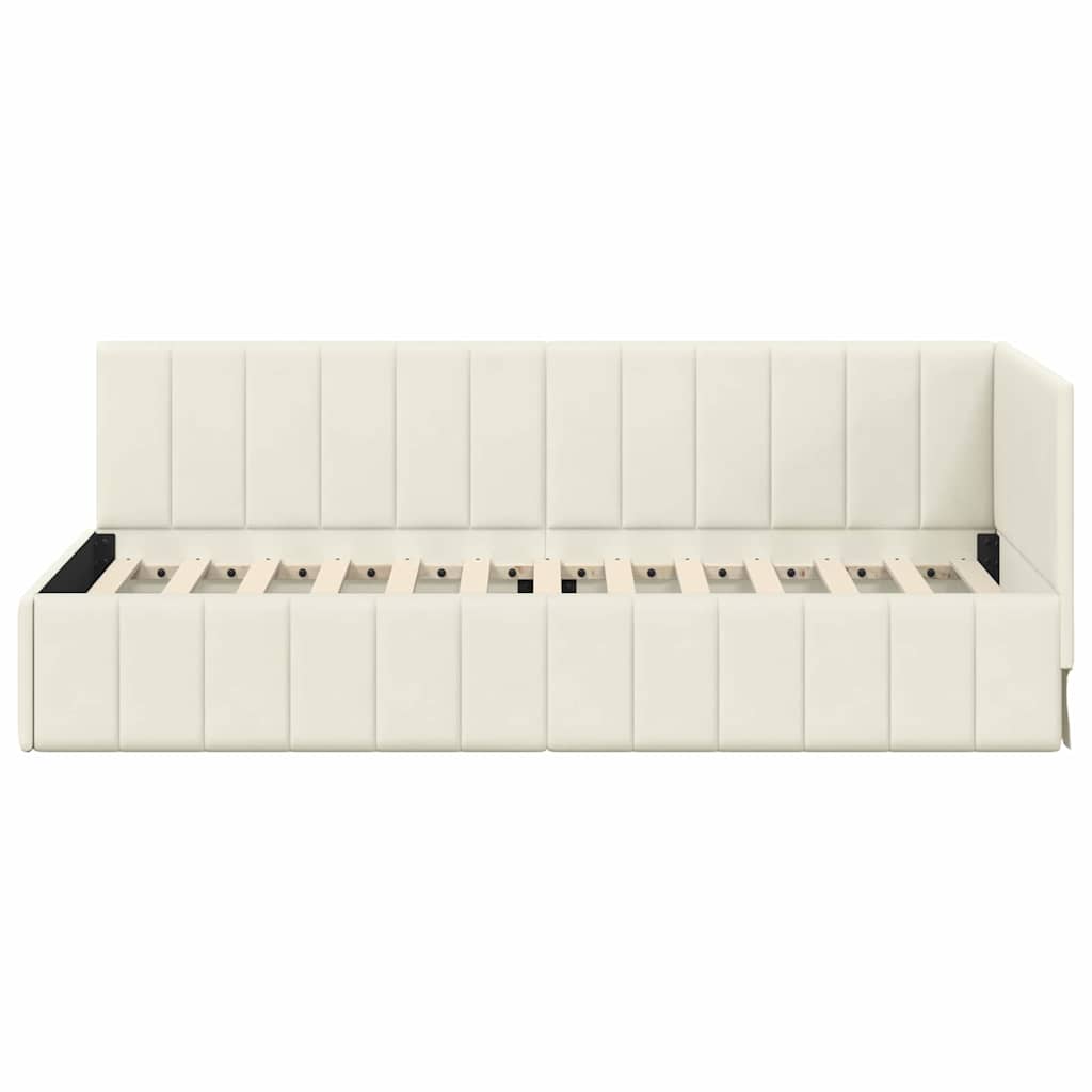 Kutni okvir kreveta s uzglavljem Krema 80 cm x 200 cm Baršun