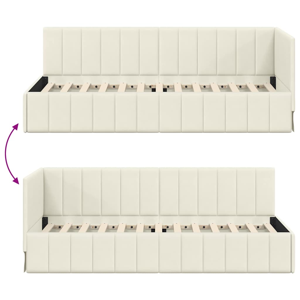 Kutni okvir kreveta s uzglavljem Krema 80 cm x 200 cm Baršun