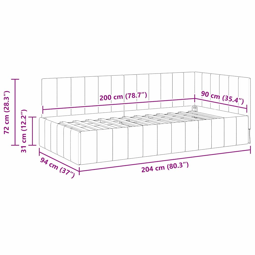 Kutni okvir kreveta Ružičasta 90 cm x 200 cm Baršun