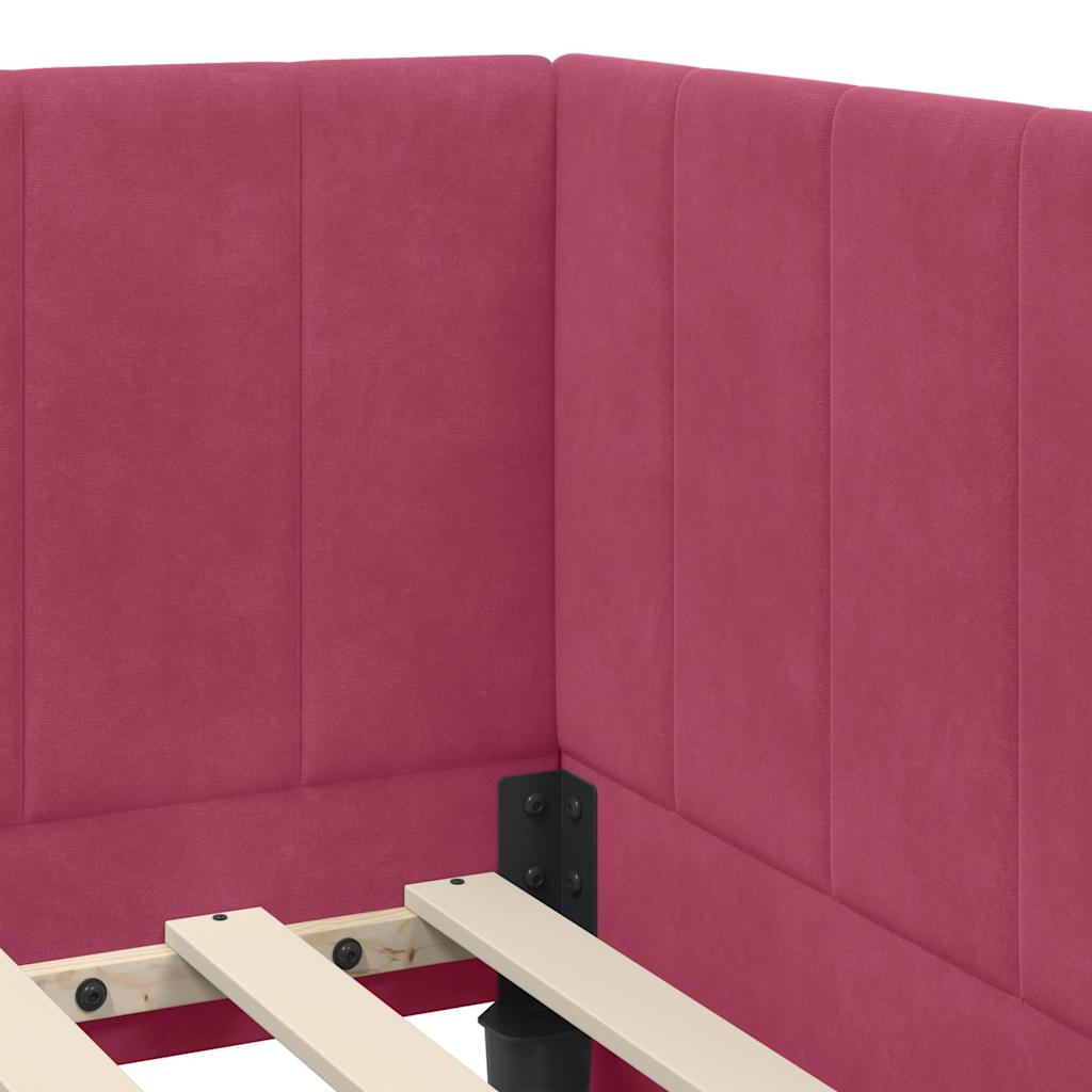 Kutni okvir kreveta Vinska crvena 90 cm x 200 cm Baršun