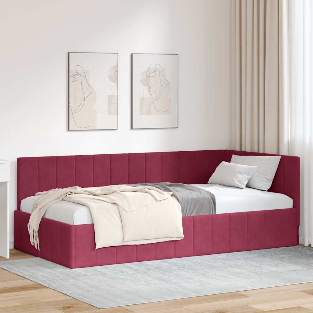 Kutni okvir kreveta Vinska crvena 90 cm x 200 cm Baršun