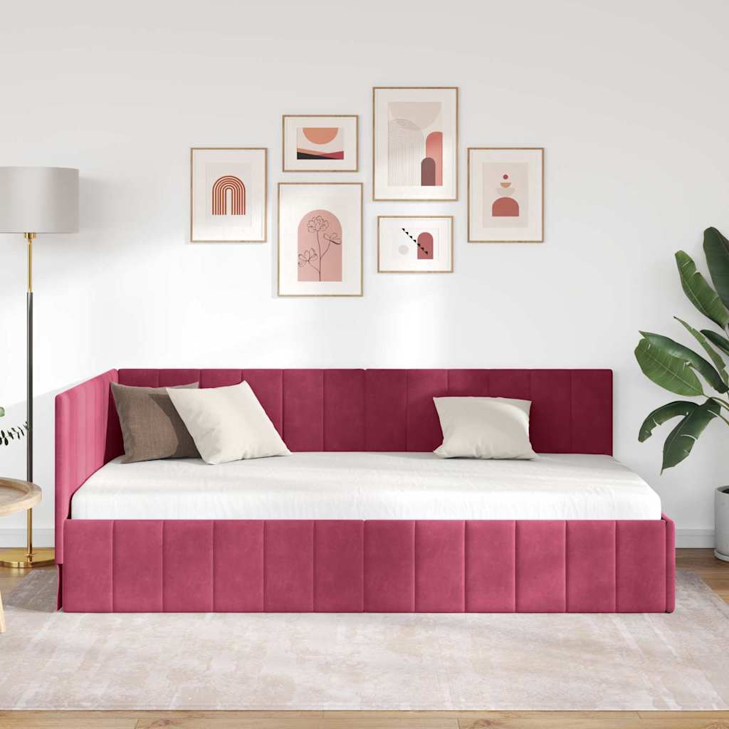Kutni okvir kreveta Vinska crvena 90 cm x 200 cm Baršun
