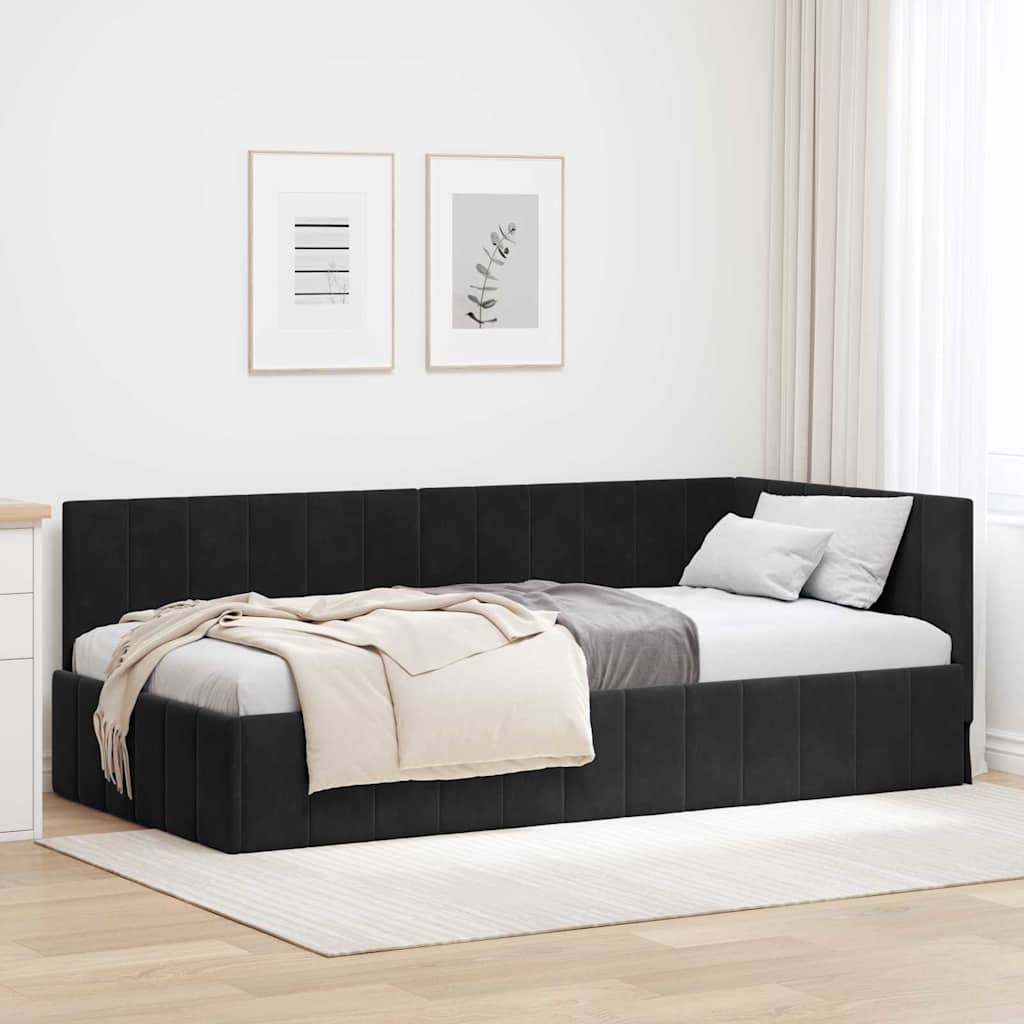 Kutni okvir kreveta s uzglavljem Crna 90 cm x 200 cm Baršun