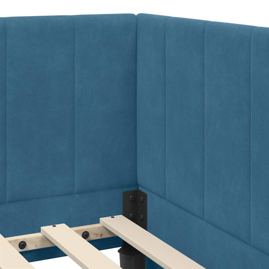 Kutni okvir kreveta s uzglavljem Plava 100 cm x 200 cm Baršun