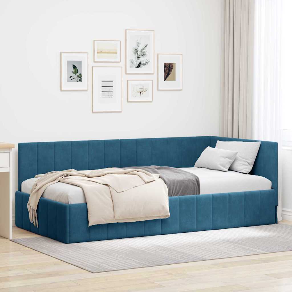 Kutni okvir kreveta s uzglavljem Plava 100 cm x 200 cm Baršun