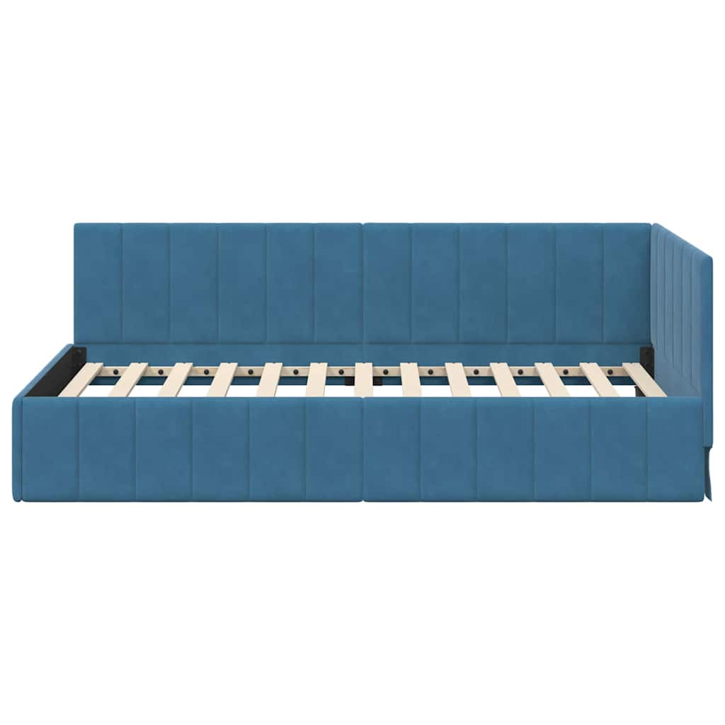 Kutni okvir kreveta s uzglavljem Plava 100 cm x 200 cm Baršun