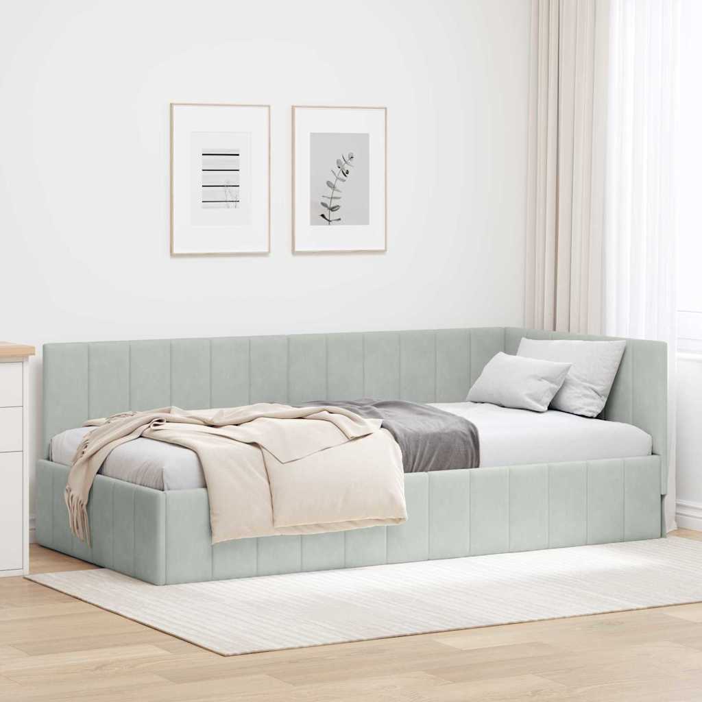 Kutni okvir kreveta Svijetlo siva 100 cm x 200 cm Baršun