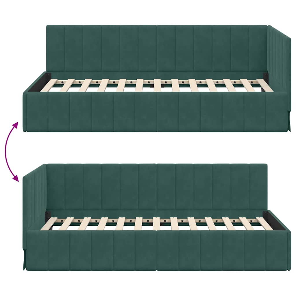 Kutni okvir kreveta Tamnozelena 100 cm x 200 cm Baršun