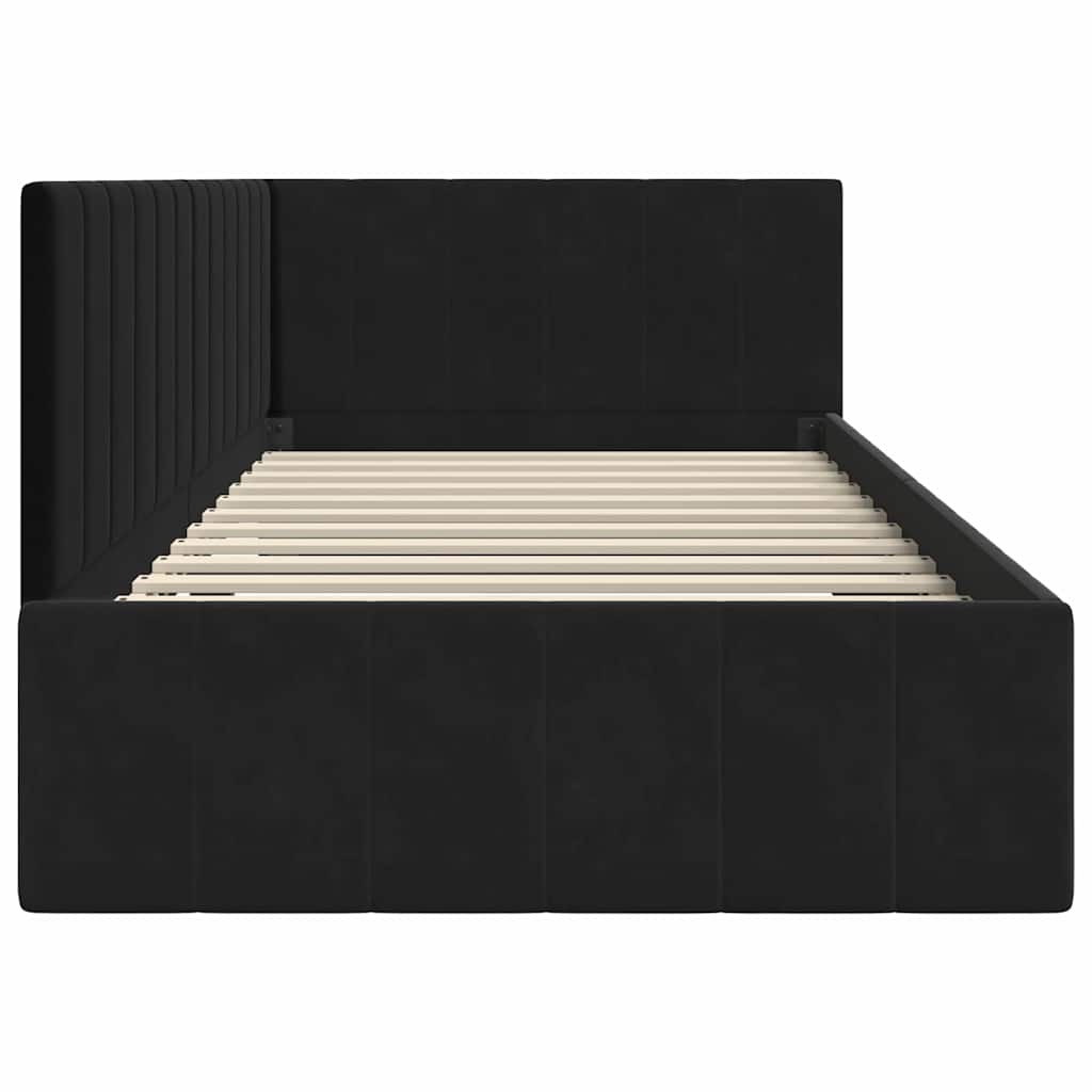 Kutni okvir kreveta s uzglavljem Crna 100 cm x 200 cm Baršun