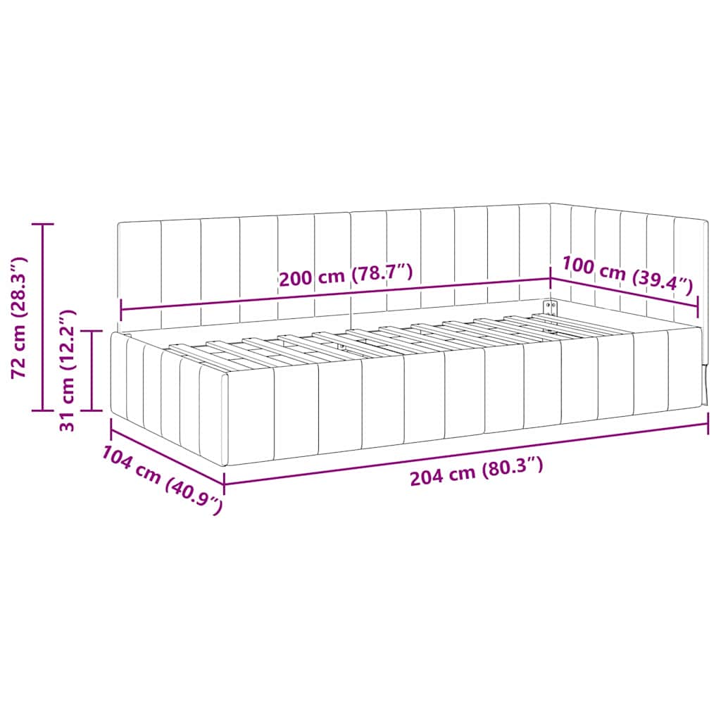 Kutni okvir kreveta s uzglavljem Žuta 100 cm x 200 cm Baršun