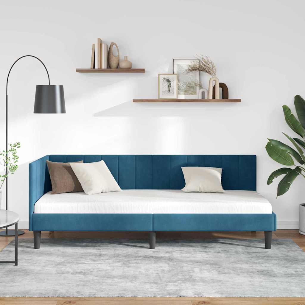Kutni okvir kreveta s uzglavljem Plava 80 cm x 200 cm Baršun