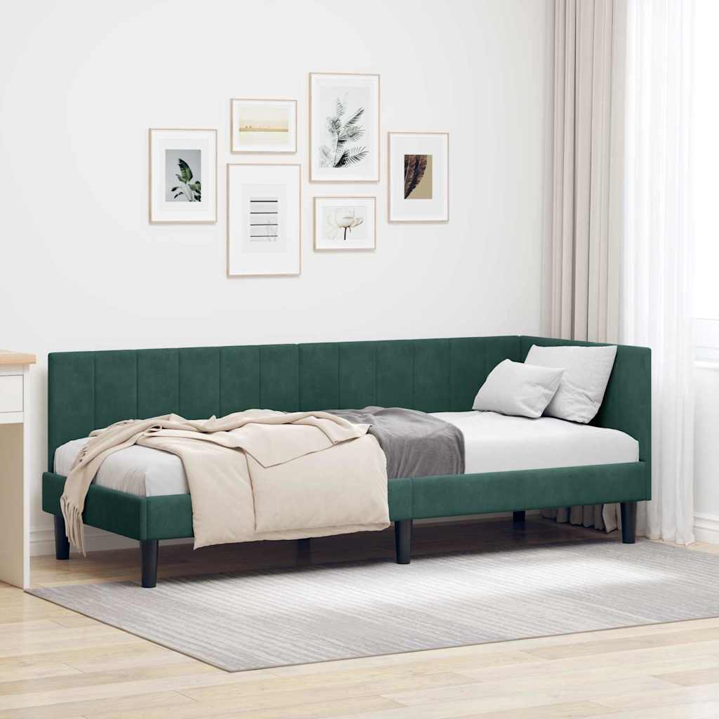 Kutni okvir kreveta Tamnozelena 80 cm x 200 cm Baršun