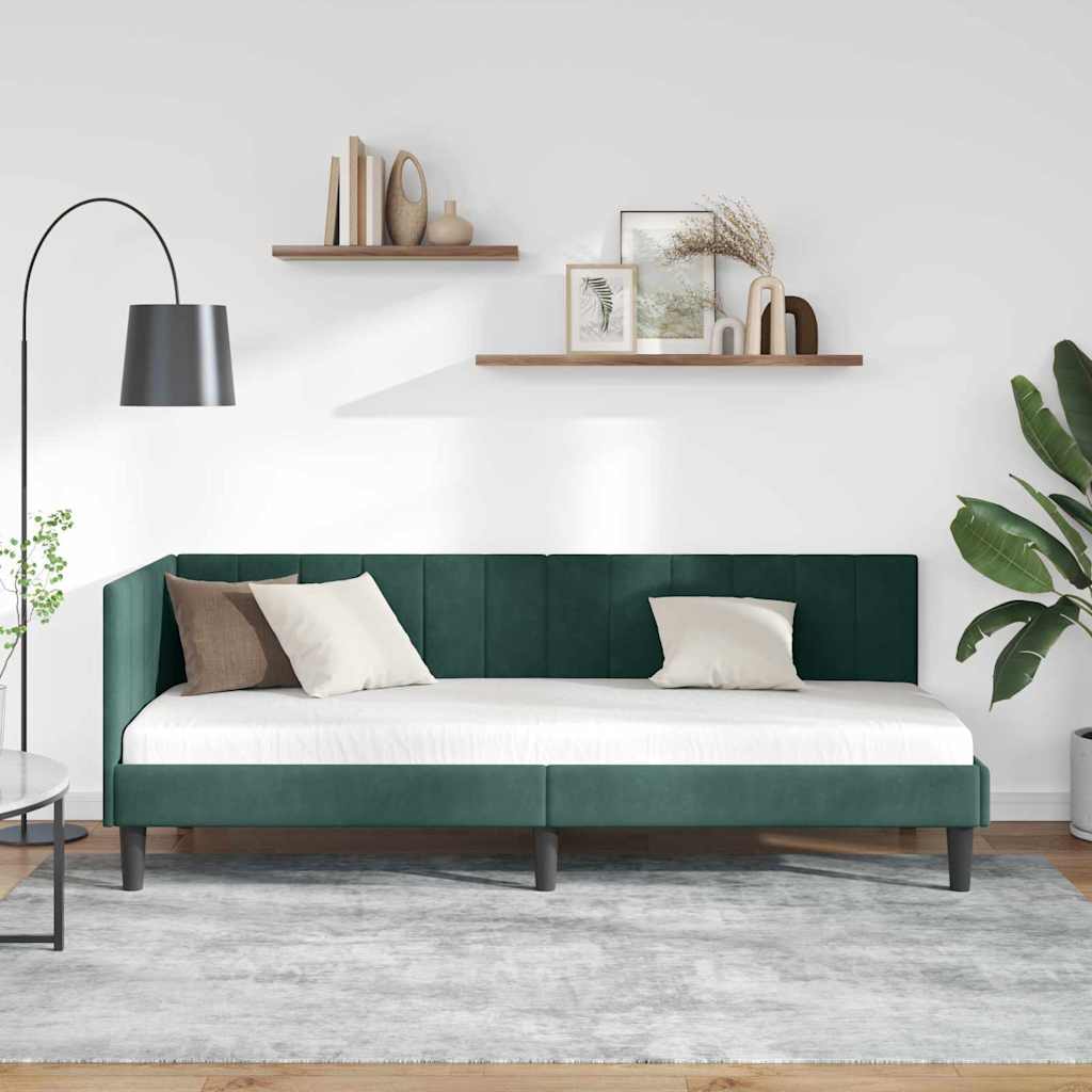 Kutni okvir kreveta Tamnozelena 80 cm x 200 cm Baršun