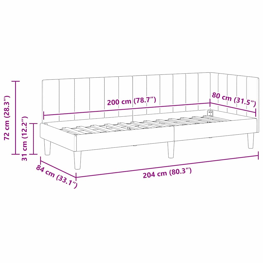 Kutni okvir kreveta Ružičasta 80 cm x 200 cm Baršun