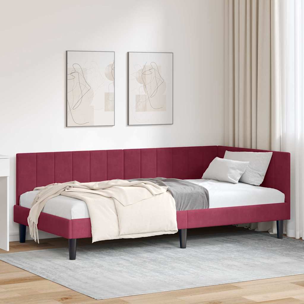 Kutni okvir kreveta Vinska crvena 90 cm x 200 cm Baršun