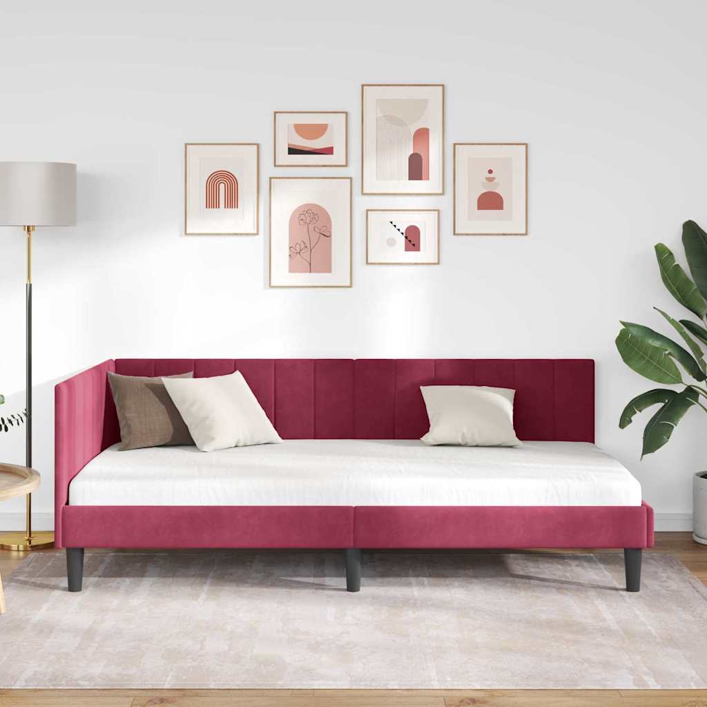 Kutni okvir kreveta Vinska crvena 90 cm x 200 cm Baršun