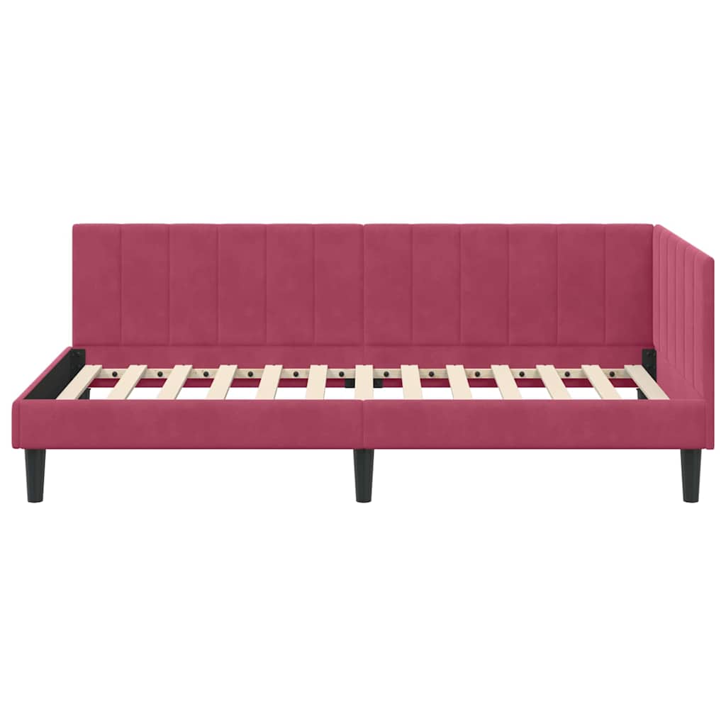 Kutni okvir kreveta Vinska crvena 90 cm x 200 cm Baršun