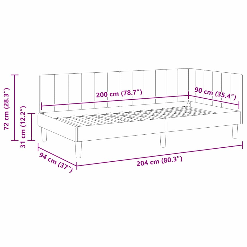 Kutni okvir kreveta Vinska crvena 90 cm x 200 cm Baršun