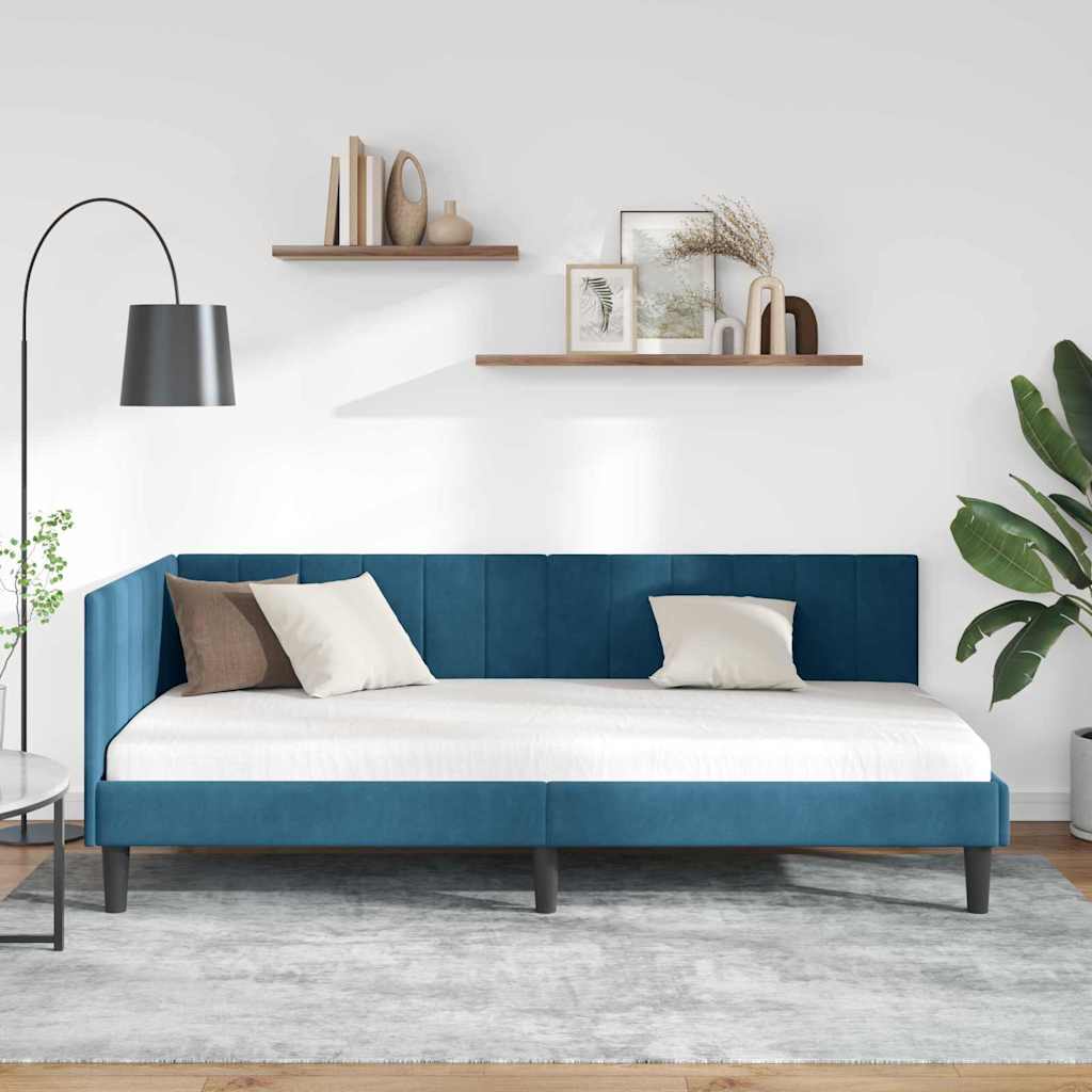 Kutni okvir kreveta s uzglavljem Plava 100 cm x 200 cm Baršun