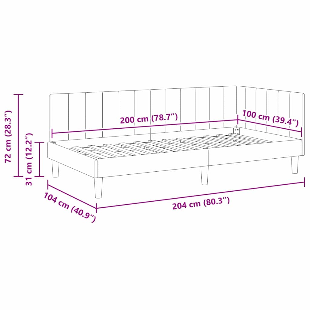 Kutni okvir kreveta Ružičasta 100 cm x 200 cm Baršun