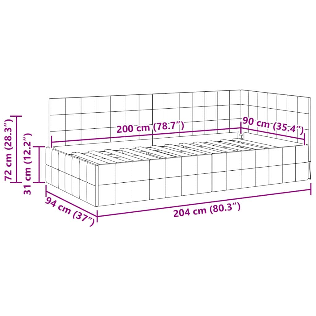 Kutni okvir kreveta s uzglavljem Tirkizna 90 cm x 200 cm Baršun
