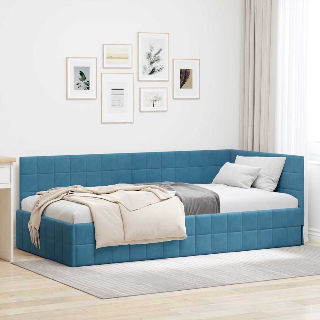 Kutni okvir kreveta s uzglavljem Plava 100 cm x 200 cm Baršun