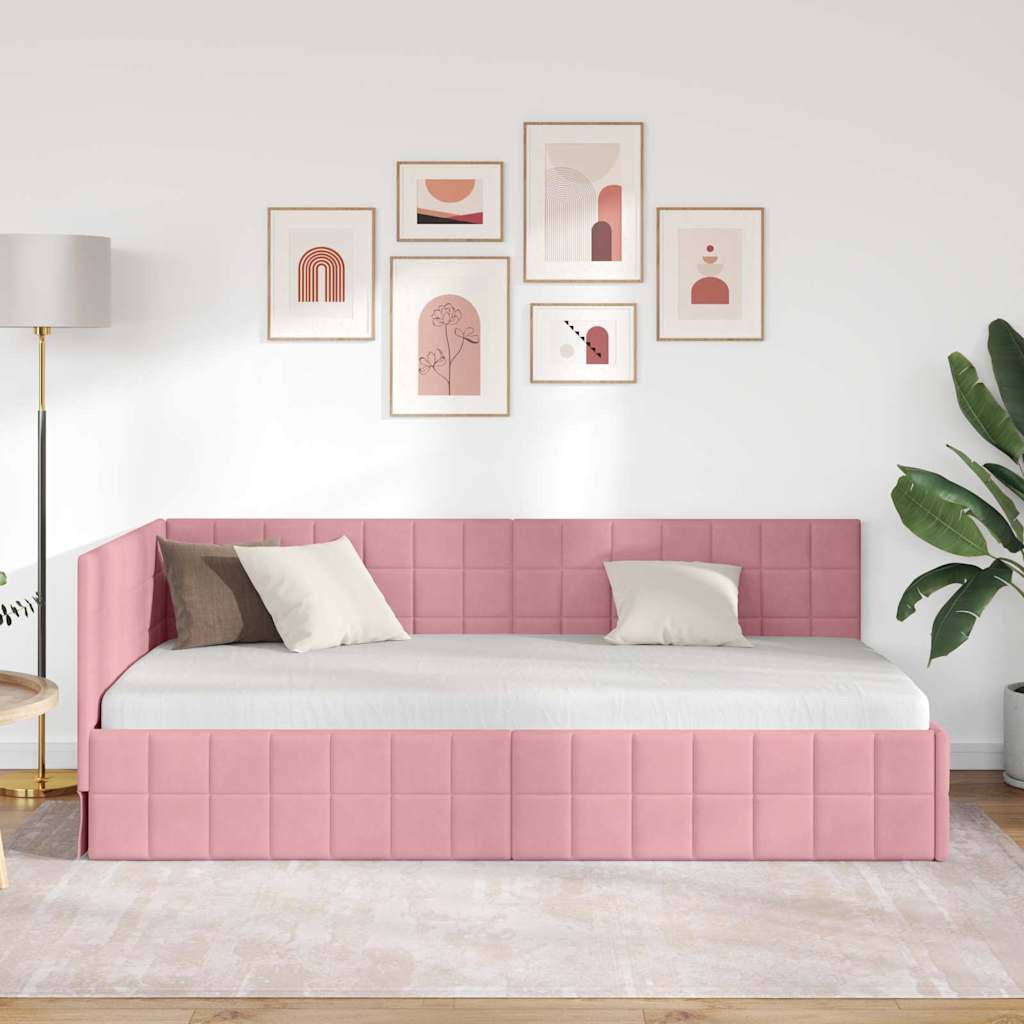 Kutni okvir kreveta Ružičasta 100 cm x 200 cm Baršun
