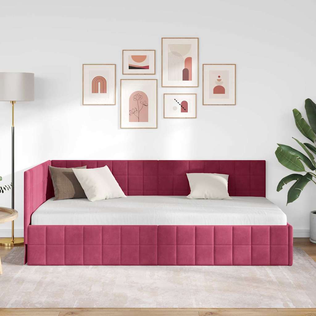 Kutni okvir kreveta Vinska crvena 100 cm x 200 cm Baršun