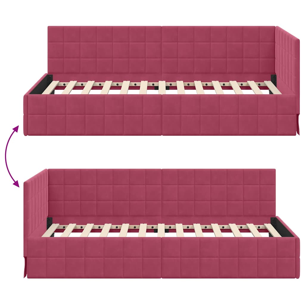 Kutni okvir kreveta Vinska crvena 100 cm x 200 cm Baršun