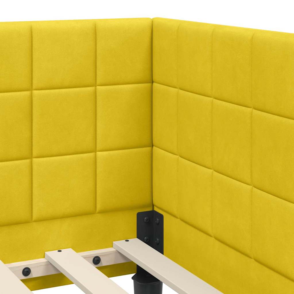 Kutni okvir kreveta s uzglavljem Žuta 100 cm x 200 cm Baršun