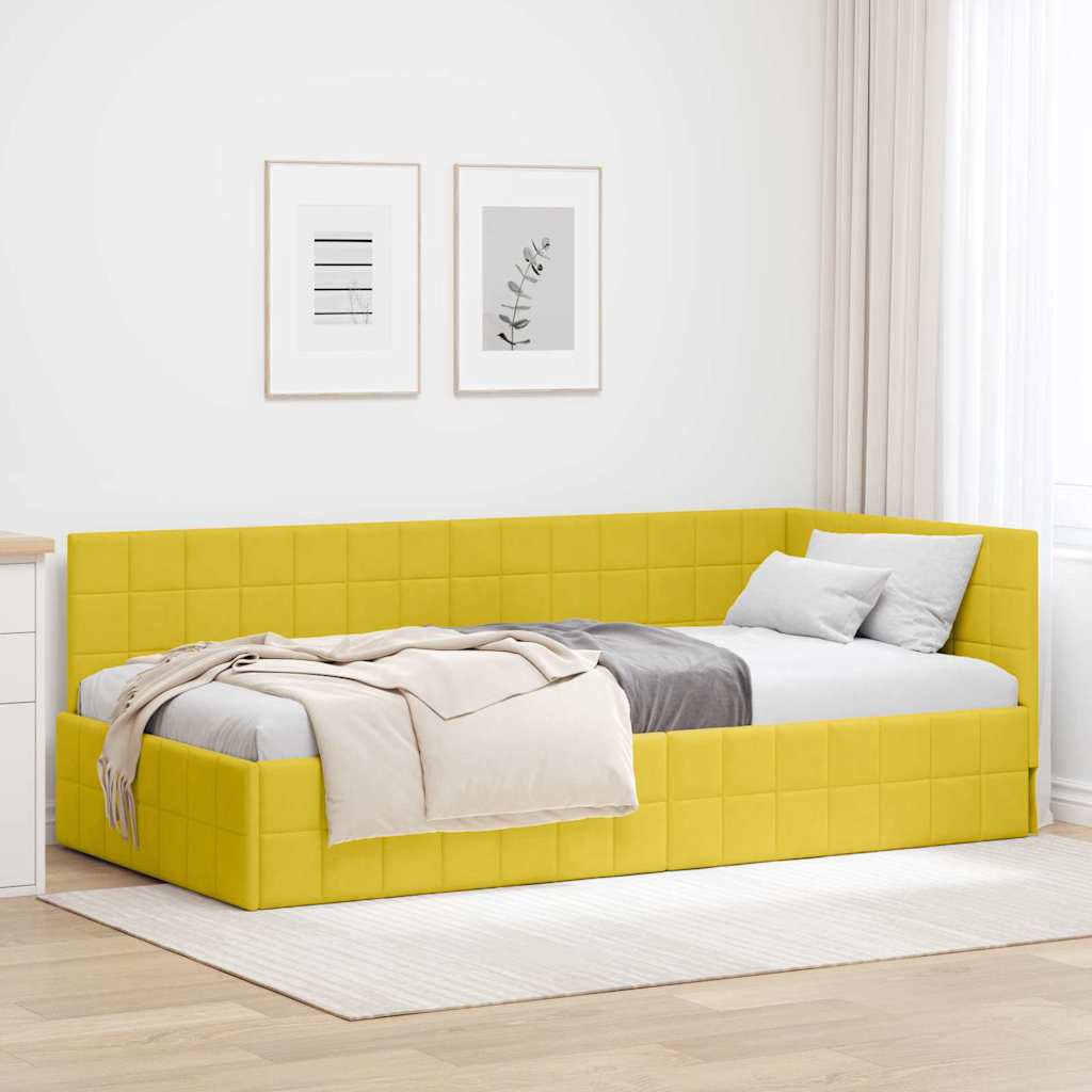Kutni okvir kreveta s uzglavljem Žuta 100 cm x 200 cm Baršun