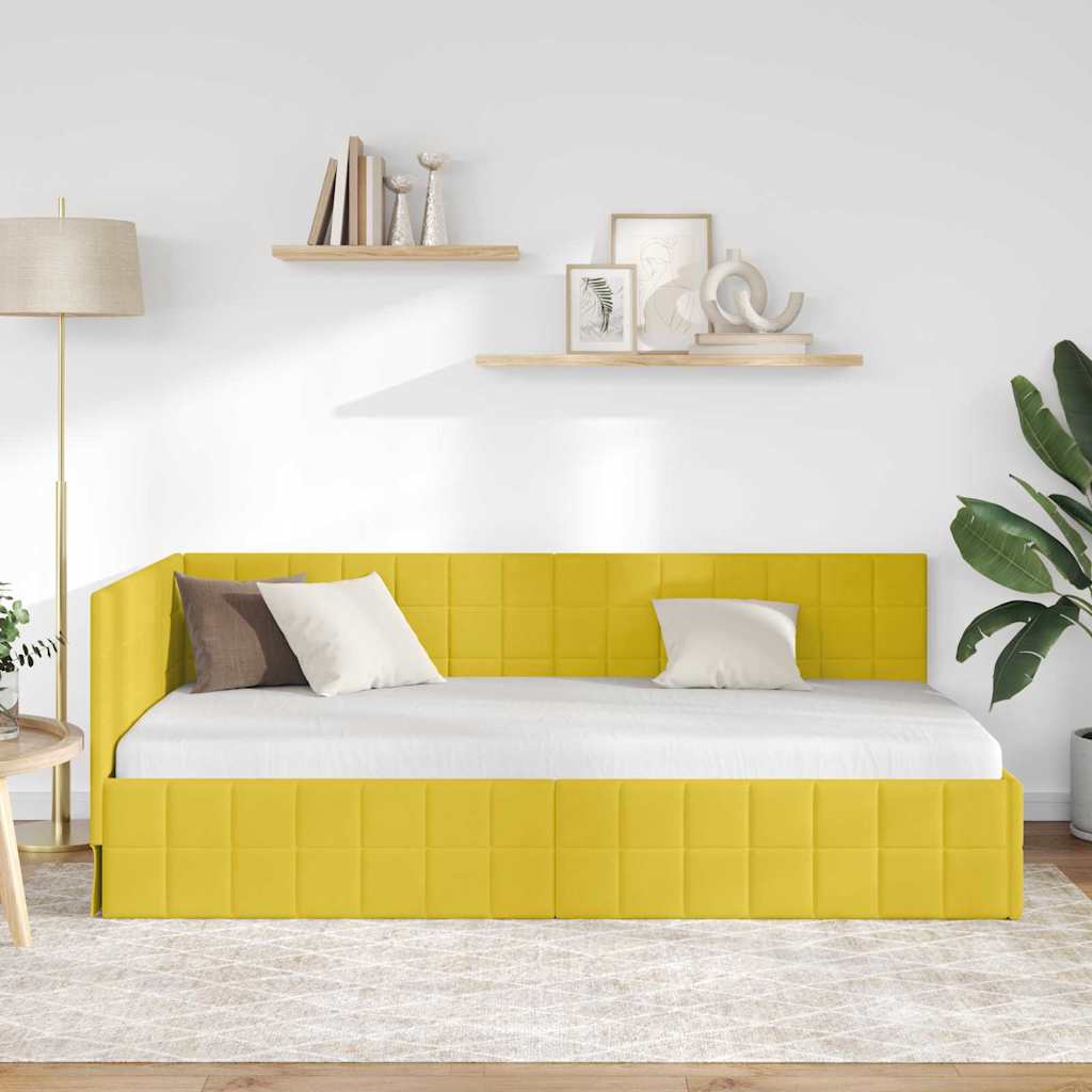 Kutni okvir kreveta s uzglavljem Žuta 100 cm x 200 cm Baršun