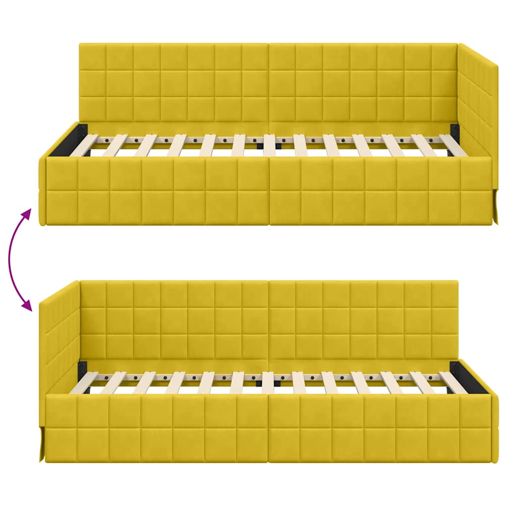 Kutni okvir kreveta s uzglavljem Žuta 100 cm x 200 cm Baršun