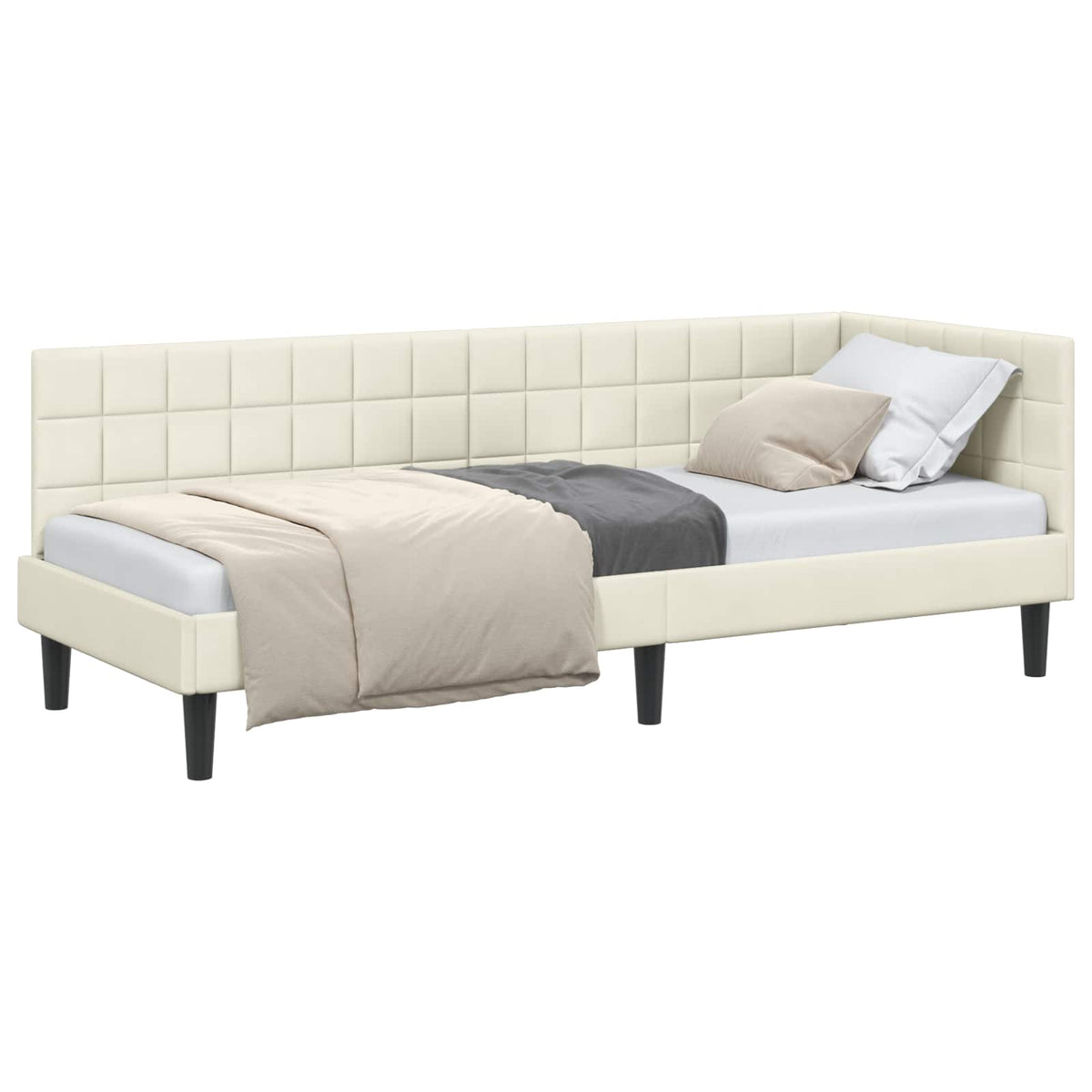 Kutni okvir kreveta s uzglavljem Krema 80 cm x 200 cm Baršun