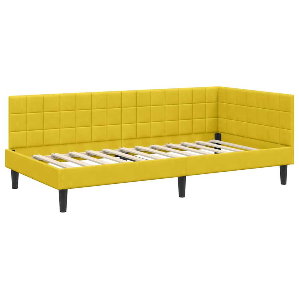 Kutni okvir kreveta s uzglavljem Žuta 90 cm x 190 cm Baršun